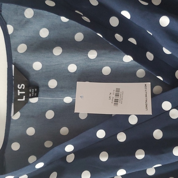 Long Tall Sally Navy Blue white polka dot tie sleeve midi dress US Size 10 - Picture 9 of 12